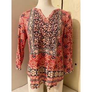 Lucky Brand Womens Size Large Floral‎ Print Long Sleeve Top Boho Tunic Blouse